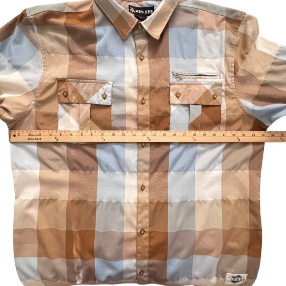 Red Ape Block Plaid SS Button Up Shirt Tan Blue Big & Tall Streetwear 4XL - Picture 7 of 9